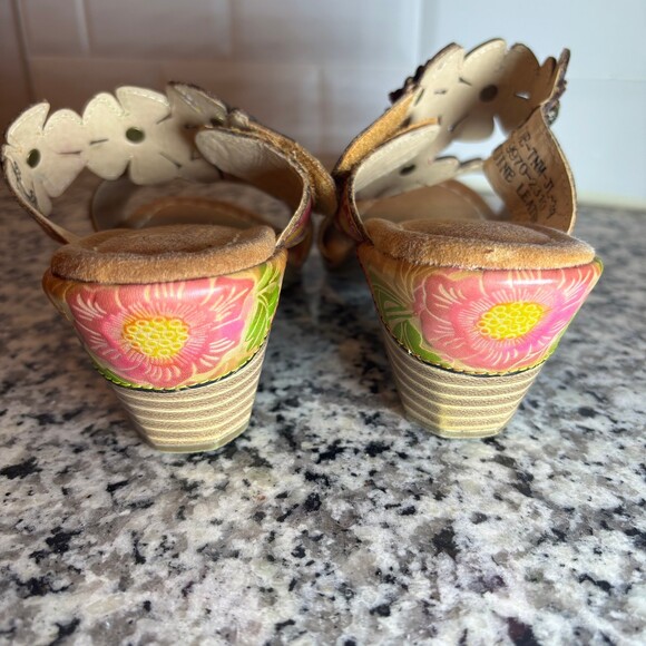 L’Artiste Spring Step Floral Leather Sandals Sz38 Boho Colored Slides - Picture 6 of 9